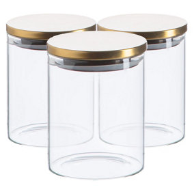 Argon Tableware - Scandi Storage Jars with Metallic Lids - 750ml - Gold - Pack of 3