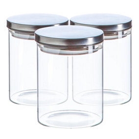 Argon Tableware - Scandi Storage Jars with Metallic Lids - 750ml - Silver - Pack of 3