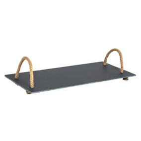 Argon Tableware - Slate Serving Tray with Rope Handles - 40 x 20cm