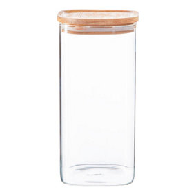 Argon Tableware - Square Glass Storage Jar with Wooden Lid - 1.5 Litre