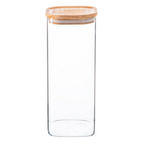 Argon Tableware - Square Glass Storage Jar with Wooden Lid - 1.9 Litre