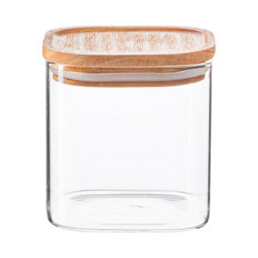 Argon Tableware - Square Glass Storage Jar with Wooden Lid - 680ml