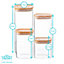 Argon Tableware - Square Glass Storage Jars Set with Wooden Lids - 4pc - Clear