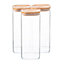 Argon Tableware - Square Glass Storage Jars with Wooden Lids - 1.9 Litre - Pack of 3