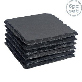 Argon Tableware Square Slate Coasters - Rustic Home Bar Kitchen Dining Table Place Setting - 10cm - Grey - Pack of 6
