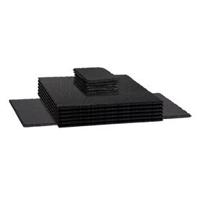 Argon Tableware - Square Slate Placemats, Coasters & Platter Set - 13pc