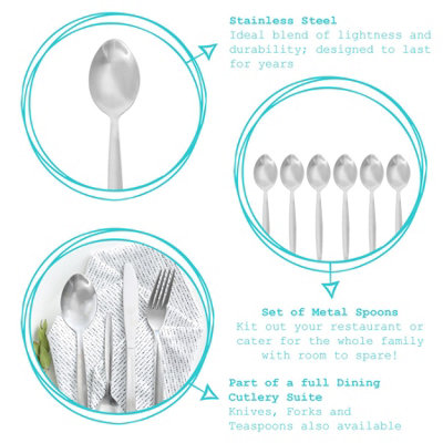 Argon Tableware Stainless Steel Dessert Spoons - Silver - Pack of 12
