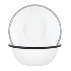 Argon Tableware - White Enamel Bowls - 16cm - Black/Grey