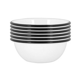 Argon Tableware - White Enamel Bowls - 16cm - Black - Pack of 12
