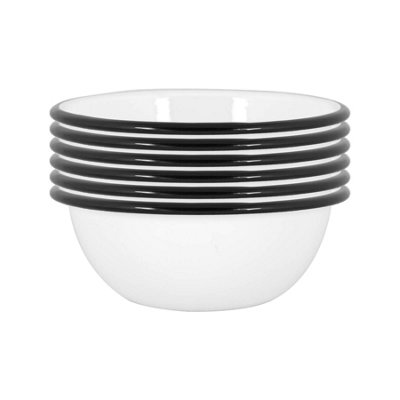 Argon Tableware - White Enamel Bowls - 16cm - Black - Pack of 6