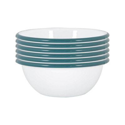 Argon Tableware - White Enamel Bowls - 16cm - Green - Pack of 12