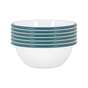 Argon Tableware - White Enamel Bowls - 16cm - Green - Pack of 12