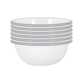 Argon Tableware - White Enamel Bowls - 16cm - Grey - Pack of 6
