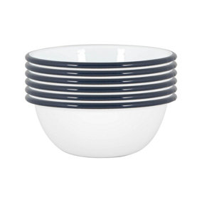 Argon Tableware - White Enamel Bowls - 16cm - Navy - Pack of 12
