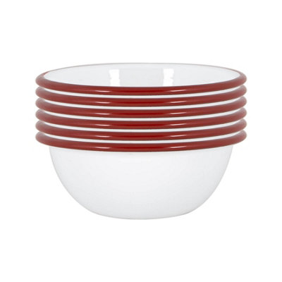 Argon Tableware - White Enamel Bowls - 16cm - Red - Pack of 12