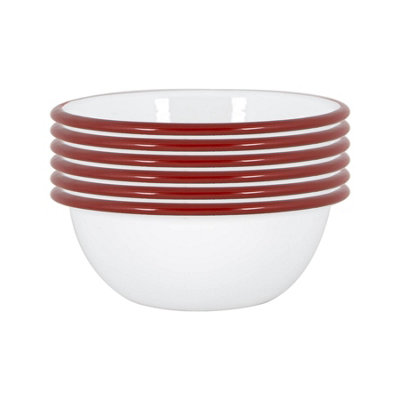 Argon Tableware - White Enamel Bowls - 16cm - Red - Pack of 6