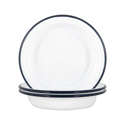 Argon Tableware - White Enamel Deep Bowls - 19cm - Navy - Pack of 12