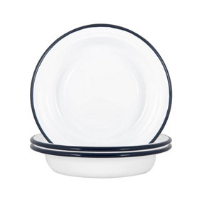 Argon Tableware - White Enamel Deep Bowls - 19cm - Navy - Pack of 12