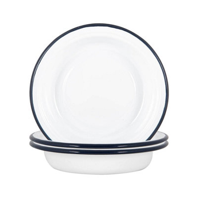 Argon Tableware White Enamel Deep Bowls 19cm Navy Pack of 6