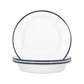Argon Tableware - White Enamel Deep Bowls - 22.5cm - Navy - Pack of 12