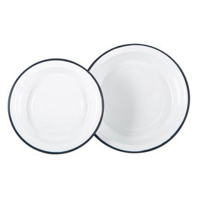 Argon Tableware - White Enamel Deep Bowls Set - 22.5cm - 2pc - Navy