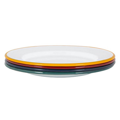 Argon Tableware - White Enamel Dinner Plates - 25.5cm - 4 Colours