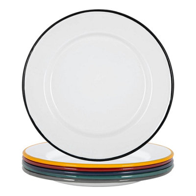 Argon Tableware - White Enamel Dinner Plates - 25.5cm - 6 Colours