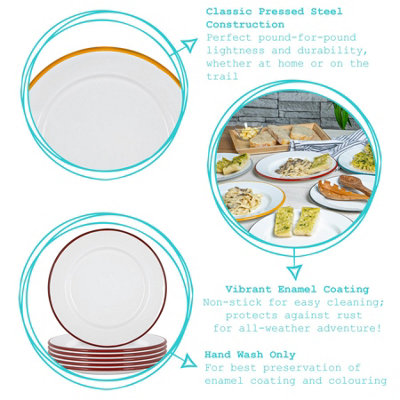 Argon Tableware - White Enamel Dinner Plates - 25.5cm - 6 Colours