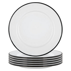Argon Tableware - White Enamel Dinner Plates - 25.5cm - Black - Pack of 12