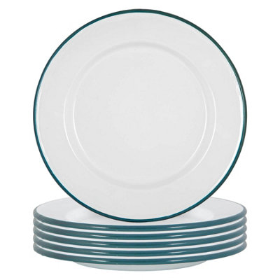 Argon Tableware - White Enamel Dinner Plates - 25.5cm - Green - Pack of 12