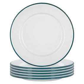 Argon Tableware - White Enamel Dinner Plates - 25.5cm - Green - Pack of 12
