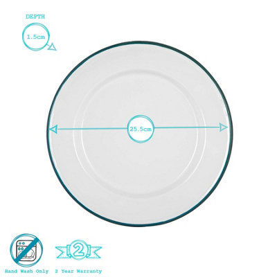 Argon Tableware - White Enamel Dinner Plates - 25.5cm - Green - Pack of 12