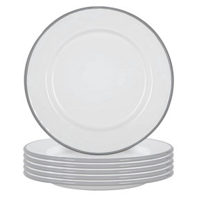 Argon Tableware - White Enamel Dinner Plates - 25.5cm - Grey - Pack of 12