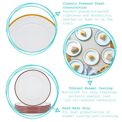 Argon Tableware - White Enamel Dinner Plates - 25.5cm - Red - Pack of 12