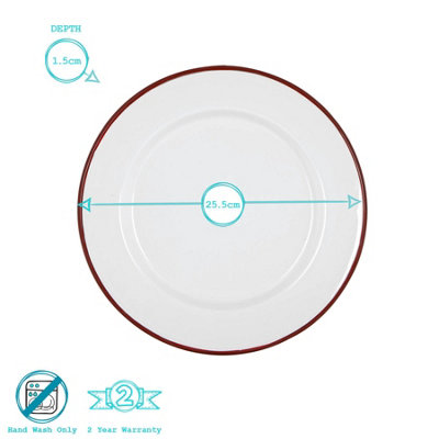 Argon Tableware - White Enamel Dinner Plates - 25.5cm - Red - Pack of 12