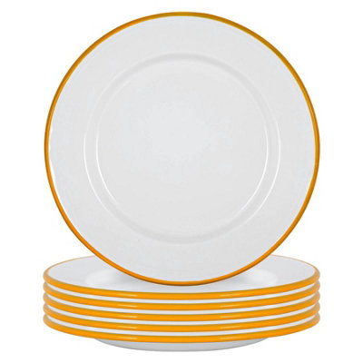 Argon Tableware - White Enamel Dinner Plates - 25.5cm - Yellow - Pack of 12