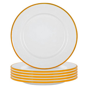 Argon Tableware - White Enamel Dinner Plates - 25.5cm - Yellow - Pack of 12