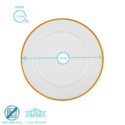 Argon Tableware - White Enamel Dinner Plates - 25.5cm - Yellow - Pack of 6