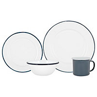 Argon Tableware - White Enamel Dinner Set - 25.5cm - 16pc - Blue