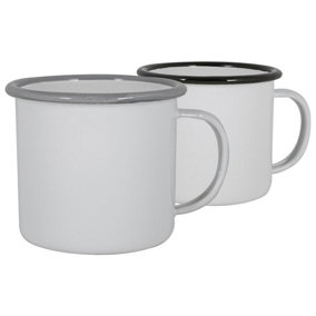 Argon Tableware - White Enamel Espresso Cups - 130ml - Black/Grey