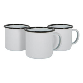Argon Tableware - White Enamel Espresso Cups - 130ml - Black - Pack of 12