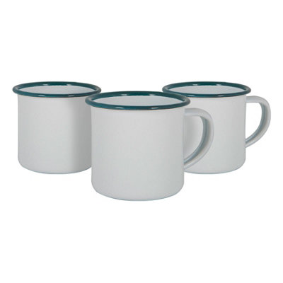 Argon Tableware - White Enamel Espresso Cups - 130ml - Green - Pack of 12