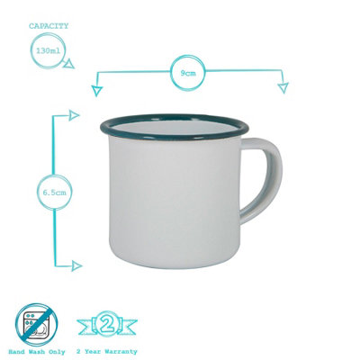 Argon Tableware - White Enamel Espresso Cups - 130ml - Green - Pack of 12
