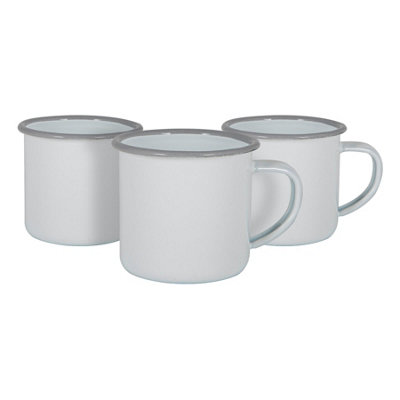 Argon Tableware - White Enamel Espresso Cups - 130ml - Grey - Pack of 12