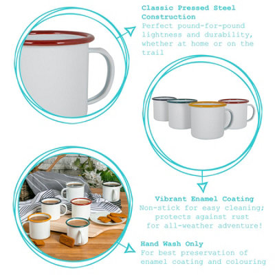 Argon Tableware - White Enamel Espresso Cups - 130ml - Grey - Pack of 12