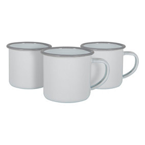 Argon Tableware - White Enamel Espresso Cups - 130ml - Grey - Pack of 6