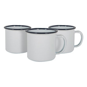 Argon Tableware - White Enamel Espresso Cups - 130ml - Navy - Pack of 12