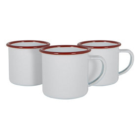 Argon Tableware - White Enamel Espresso Cups - 130ml - Red - Pack of 12