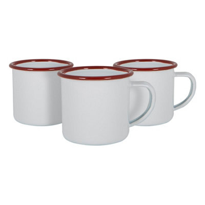 Argon Tableware - White Enamel Espresso Cups - 130ml - Red - Pack of 6