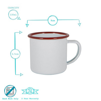 Argon Tableware - White Enamel Espresso Cups - 130ml - Red - Pack of 6